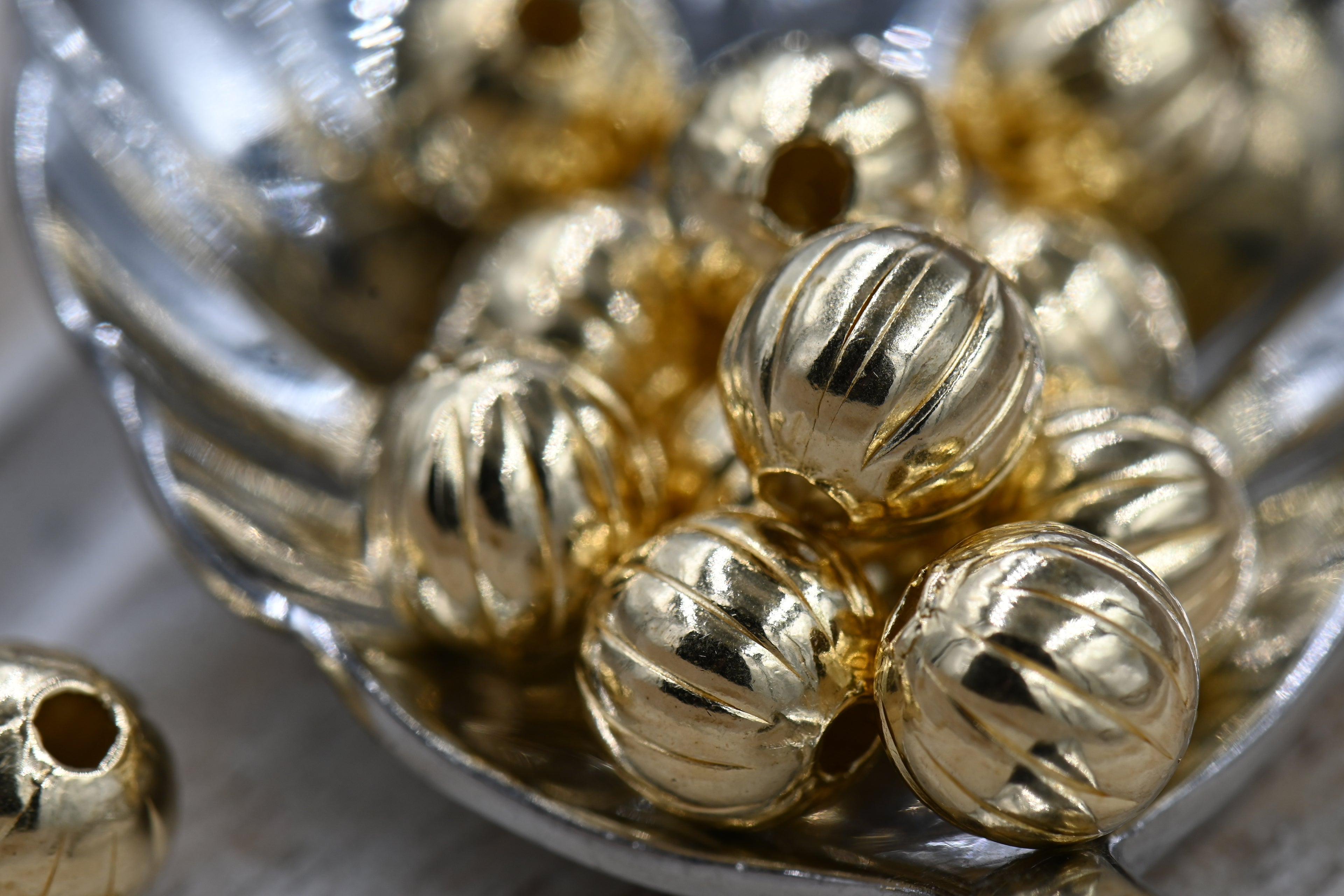 Fluted Metal Beads Gold Beads, 2mm-9.5mm