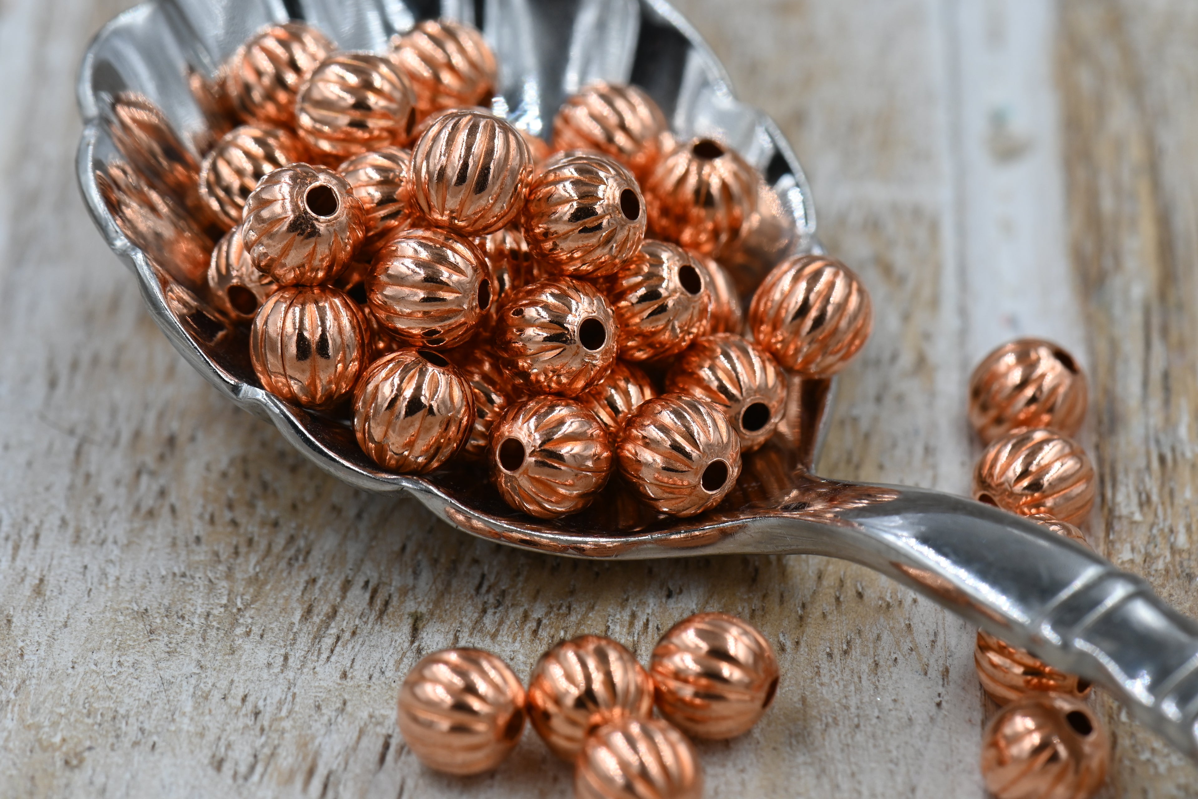 Fluted Pure Copper Beads Beads, 2mm-9.5mm