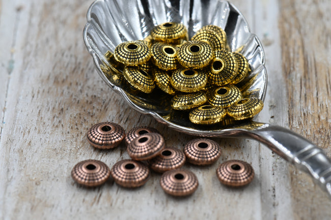 Flat Spacer Beads – Antique Copper or Gold, 8x4mm Alloy, 1.5mm Hole, Round Disc Beads for Jewelry Making (50 pcs) Main Image