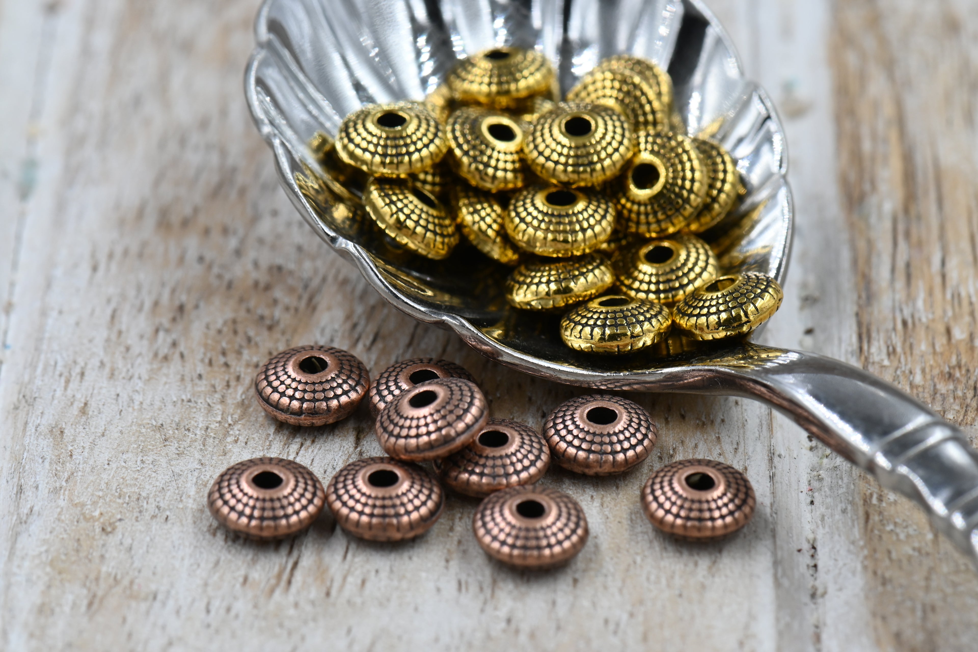 Flat Spacer Beads – Antique Copper or Gold, 8x4mm Alloy, 1.5mm Hole, Round Disc Beads for Jewelry Making (50 pcs)