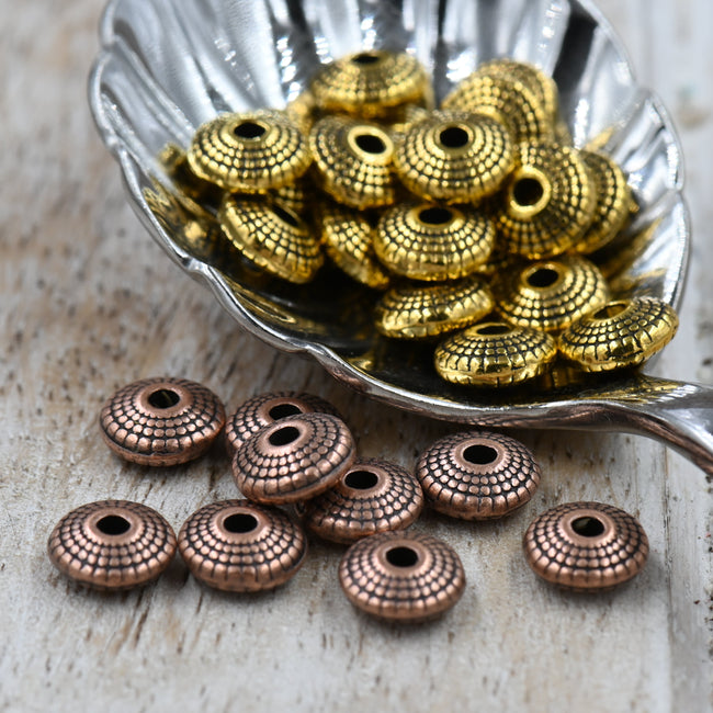 Flat Spacer Beads – Antique Copper or Gold, 8x4mm Alloy, 1.5mm Hole, Round Disc Beads for Jewelry Making (50 pcs) Hover Image