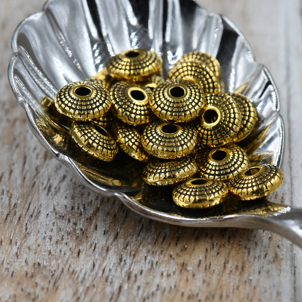 Flat Spacer Beads – Antique Copper or Gold, 8x4mm Alloy, 1.5mm Hole, Round Disc Beads for Jewelry Making (50 pcs)