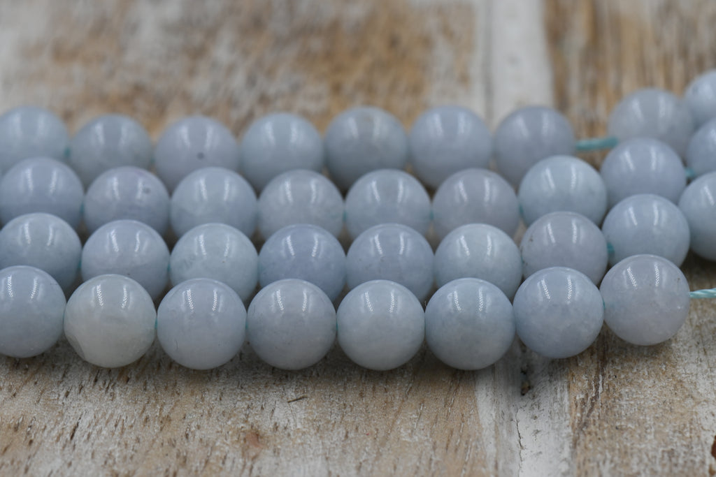 Malaysia Jade Beads – Light Baby Blue 8mm Round, Dyed Quartz, 1mm Hole, One Strand, 15" Beading Supply for Jewelry Making