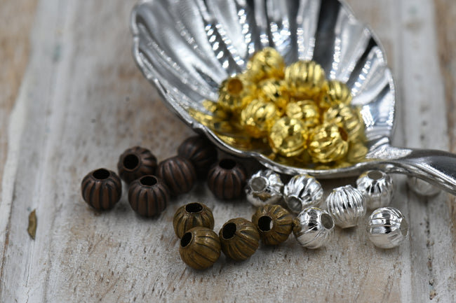 8mm Corrugated Iron Spacer Beads – Red Copper, Bronze, Silver, Gold, Textured Round Metal Beads for Jewelry Making (50 pcs) Main Image