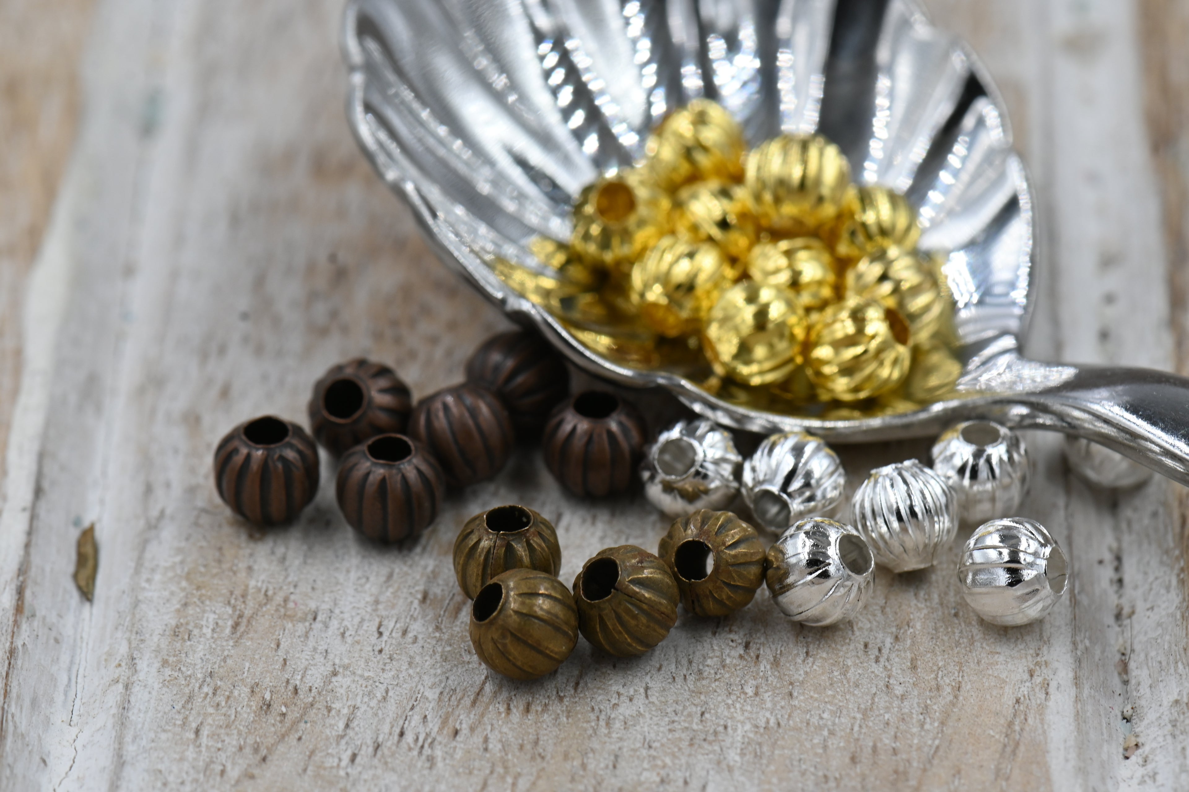 8mm Corrugated Iron Spacer Beads – Red Copper, Bronze, Silver, Gold, Textured Round Metal Beads for Jewelry Making (50 pcs)