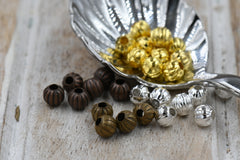 8mm Corrugated Iron Spacer Beads – Red Copper, Bronze, Silver, Gold, Textured Round Metal Beads for Jewelry Making (50 pcs)