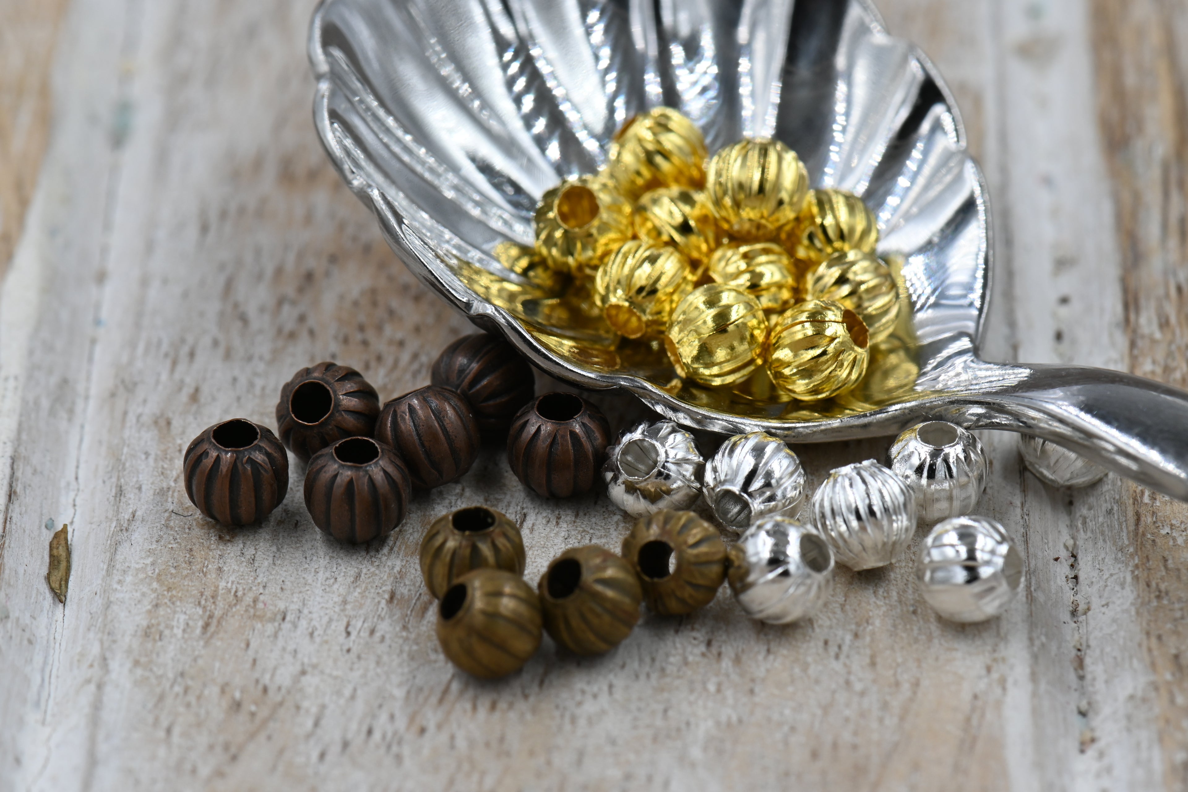 8mm Corrugated Iron Spacer Beads – Red Copper, Bronze, Silver, Gold, Textured Round Metal Beads for Jewelry Making (50 pcs)