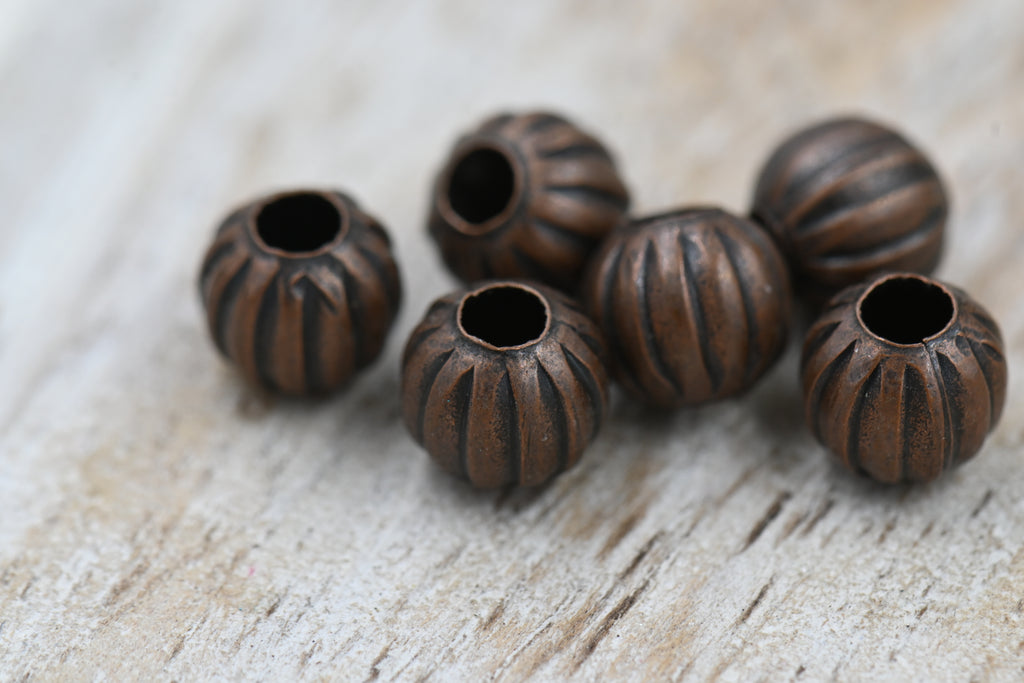 8mm Corrugated Iron Spacer Beads – Red Copper, Bronze, Silver, Gold, Textured Round Metal Beads for Jewelry Making (50 pcs)