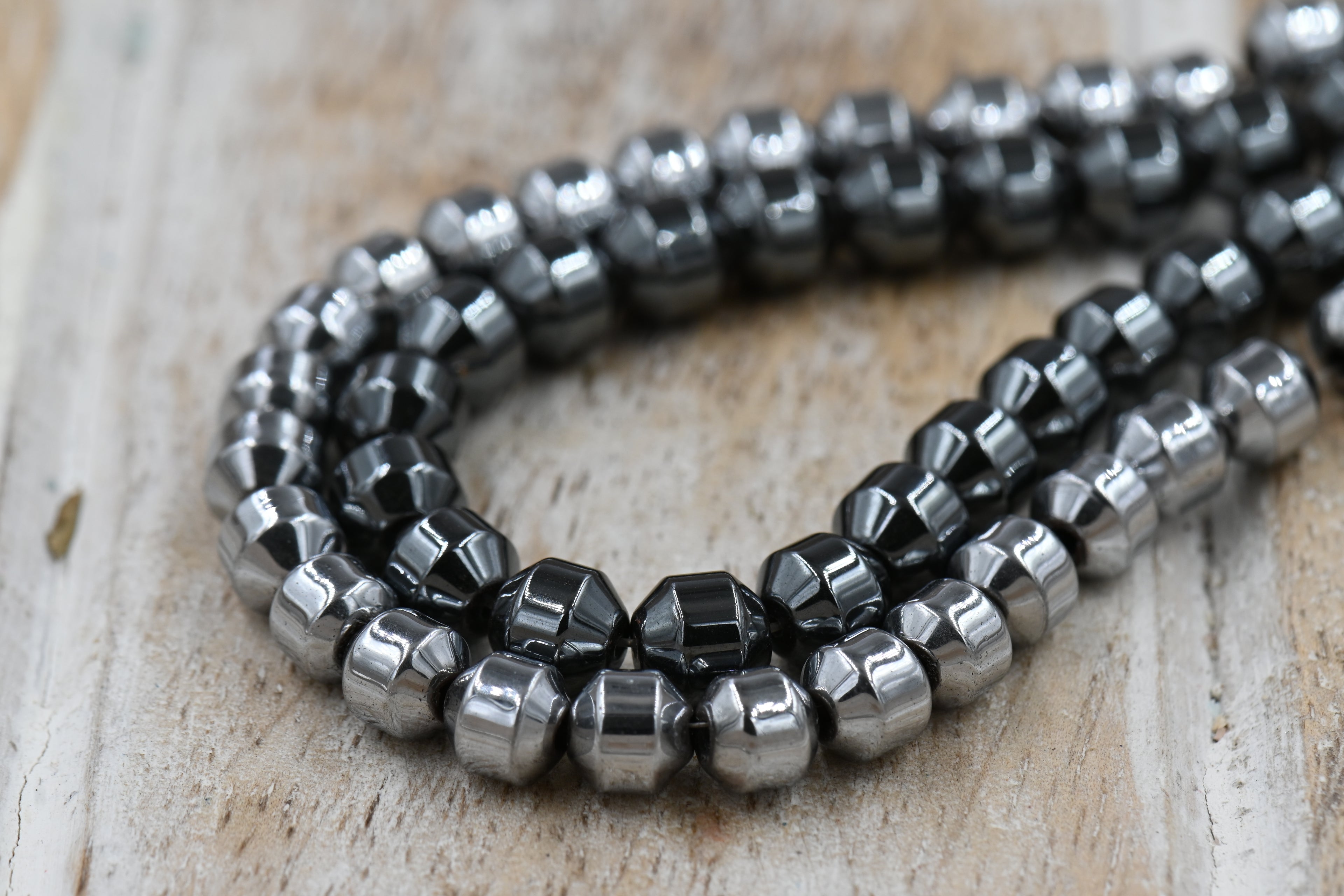 6mm Hematite Bicone Beads – Silver-Plated or Original Finish, Synthetic, 1mm Hole, 15.5" Strand, Jewelry Supplies