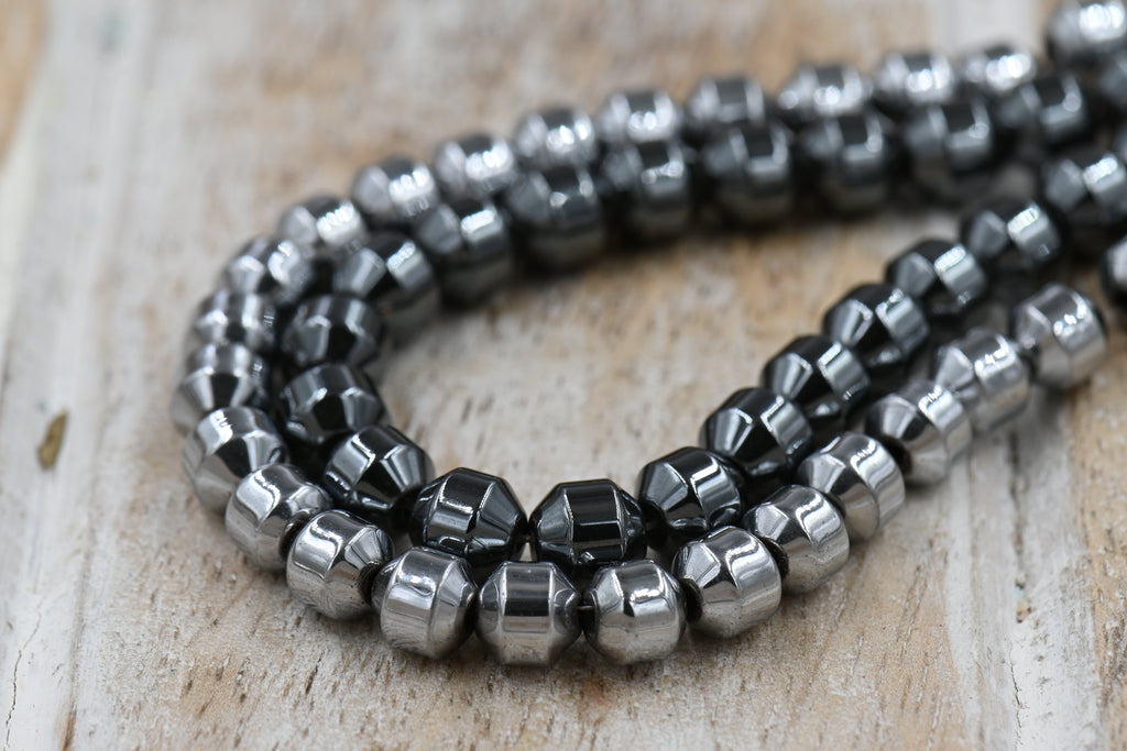 6mm Hematite Bicone Beads – Silver-Plated or Original Finish, Synthetic, 1mm Hole, 15.5" Strand, Jewelry Supplies