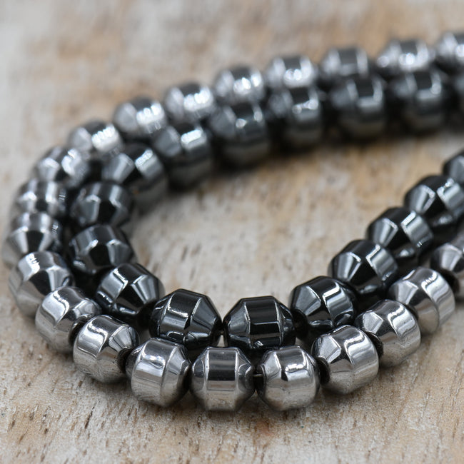 6mm Hematite Bicone Beads – Silver-Plated or Original Finish, Synthetic, 1mm Hole, 15.5" Strand, Jewelry Supplies Hover Image