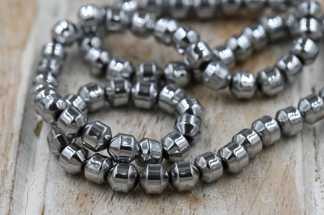6mm Hematite Bicone Beads – Silver-Plated or Original Finish, Synthetic, 1mm Hole, 15.5" Strand, Jewelry Supplies Main Image