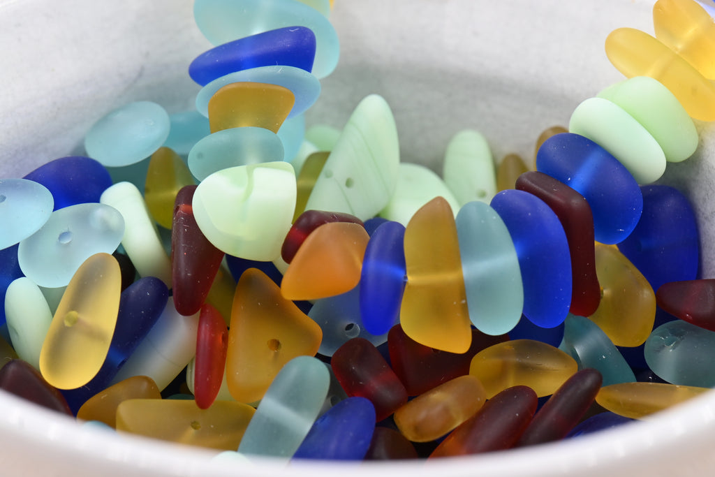 Cultured Sea Glass Pebble Beads – Mixed Colors, 9×6mm (7" Strand)