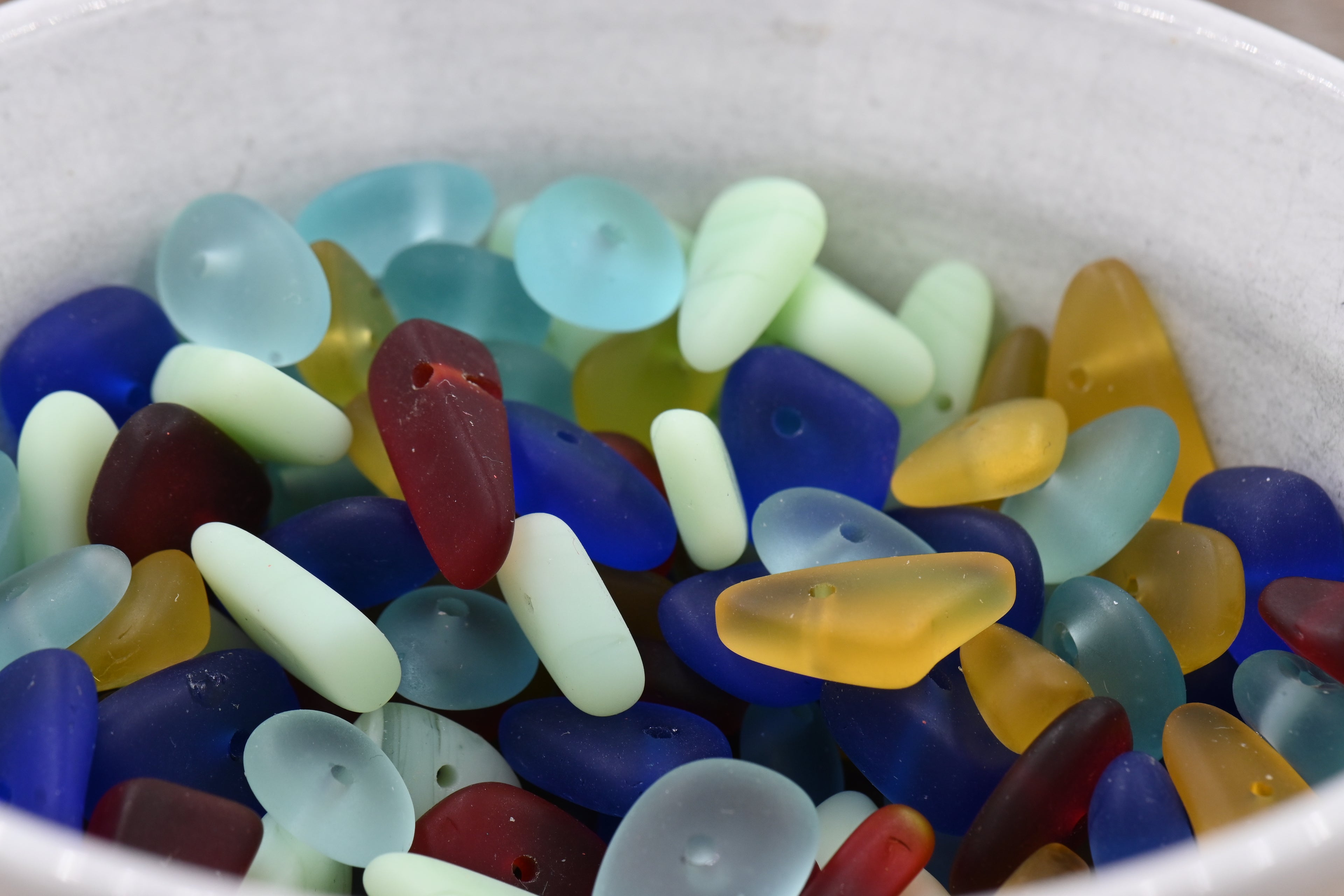 Cultured Sea Glass Pebble Beads – Mixed Colors, 9×6mm (7" Strand)