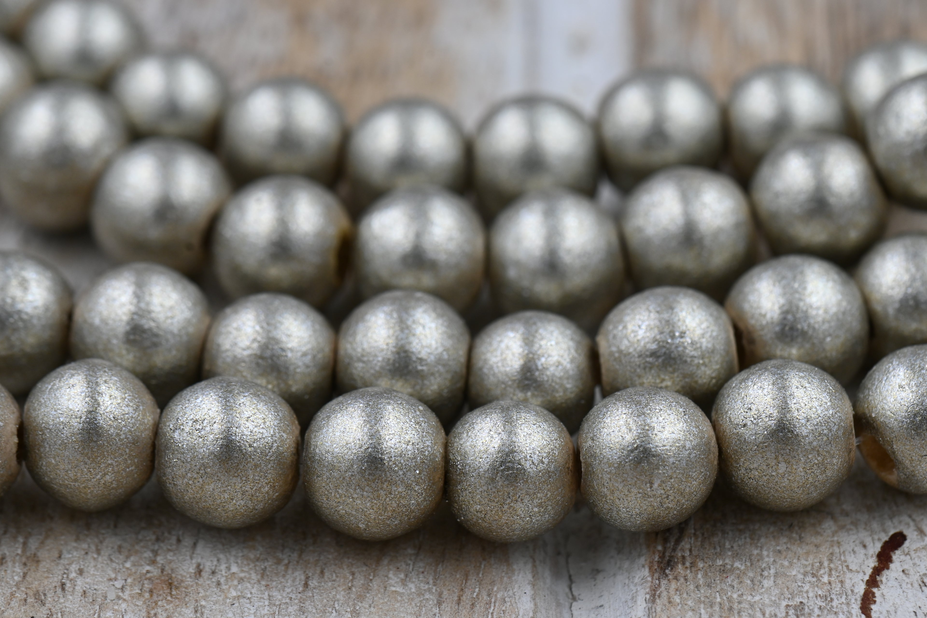 8mm Electrum Silver- Gold Wood Beads, 16 inch Strand