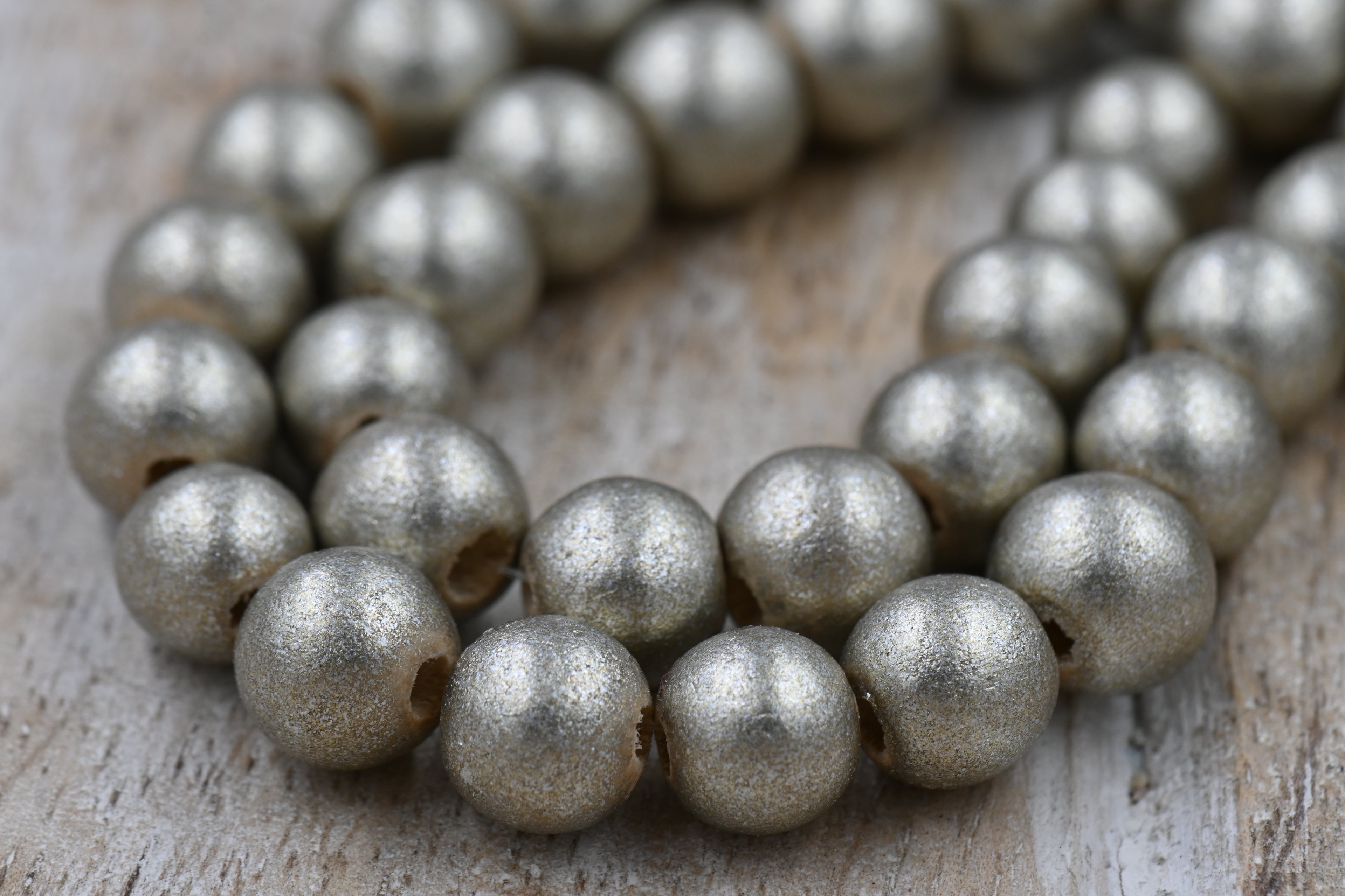 8mm Electrum Silver- Gold Wood Beads, 16 inch Strand