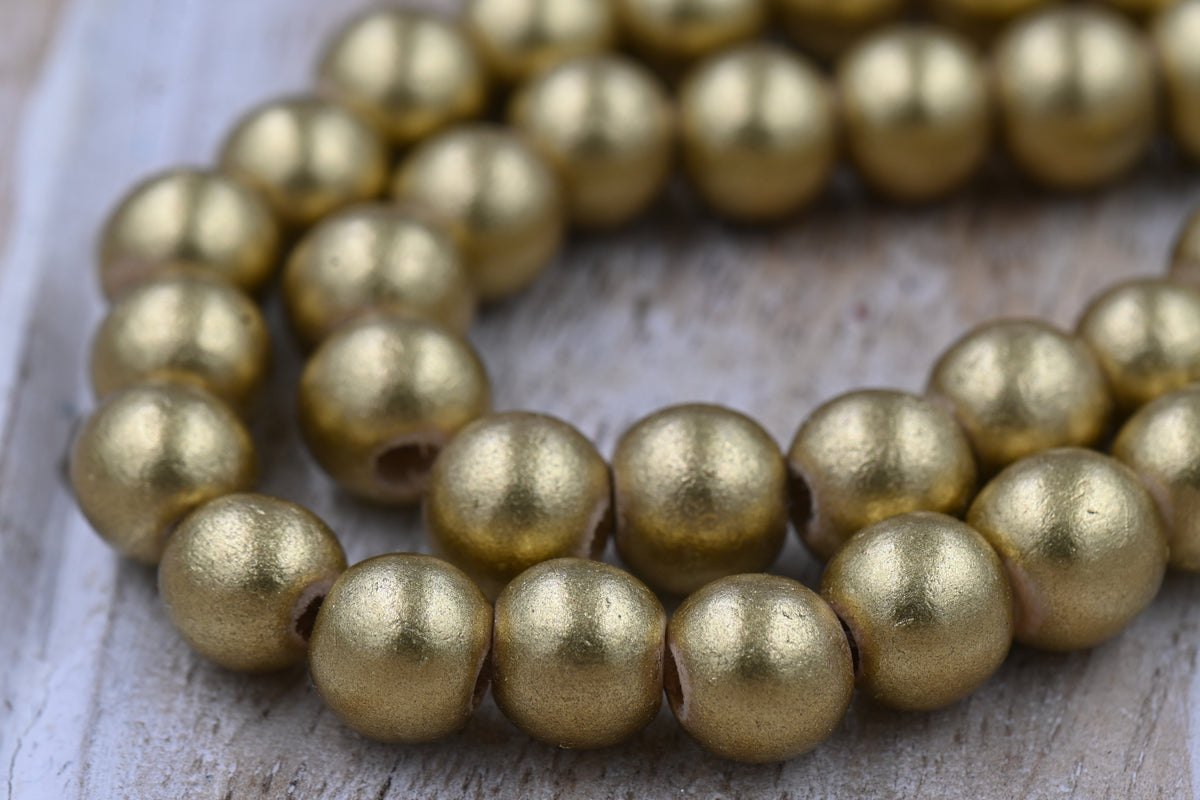 8mm Old World Gold Wood Beads, 16 inch Strand
