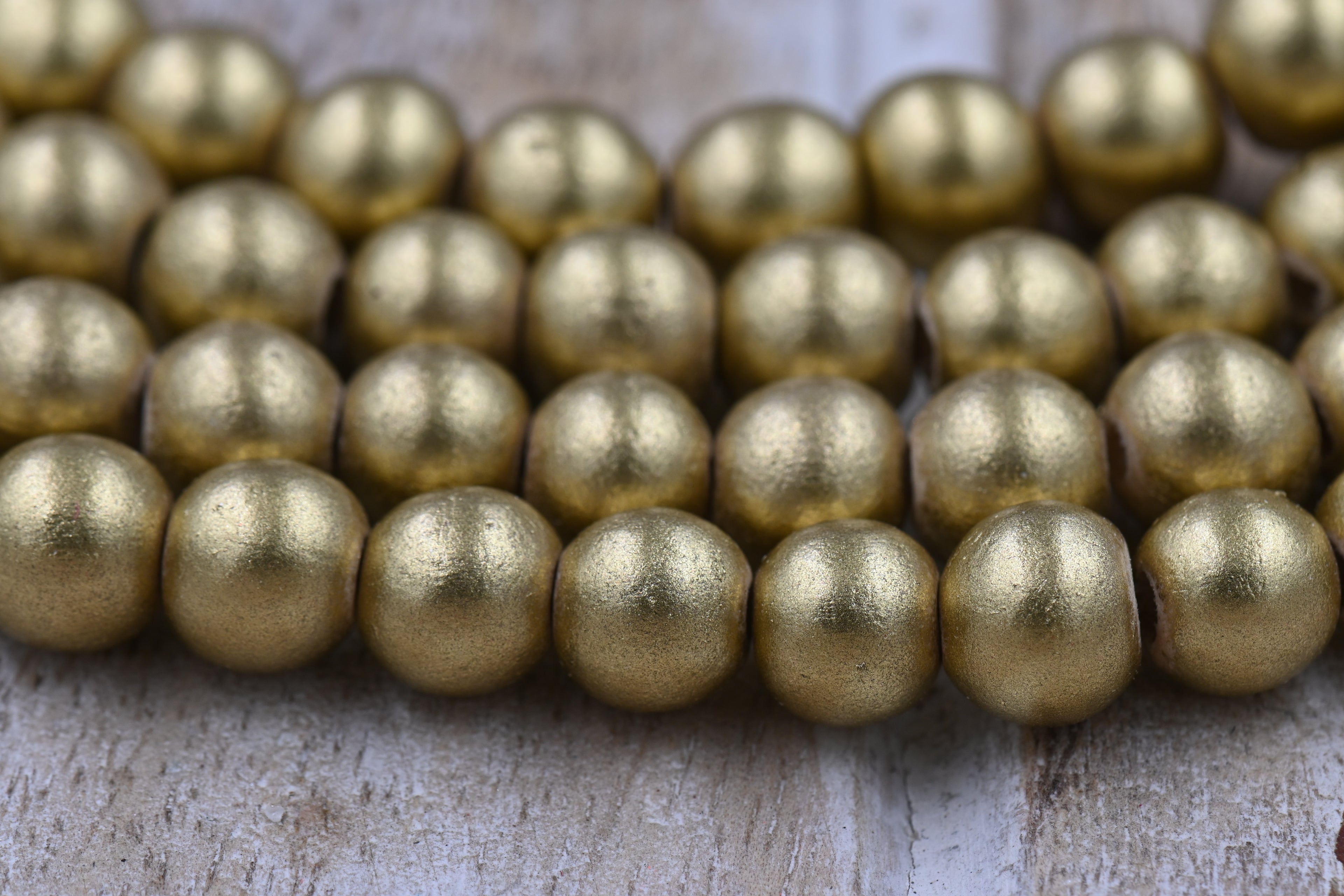 8mm Old World Gold Wood Beads, 16 inch Strand