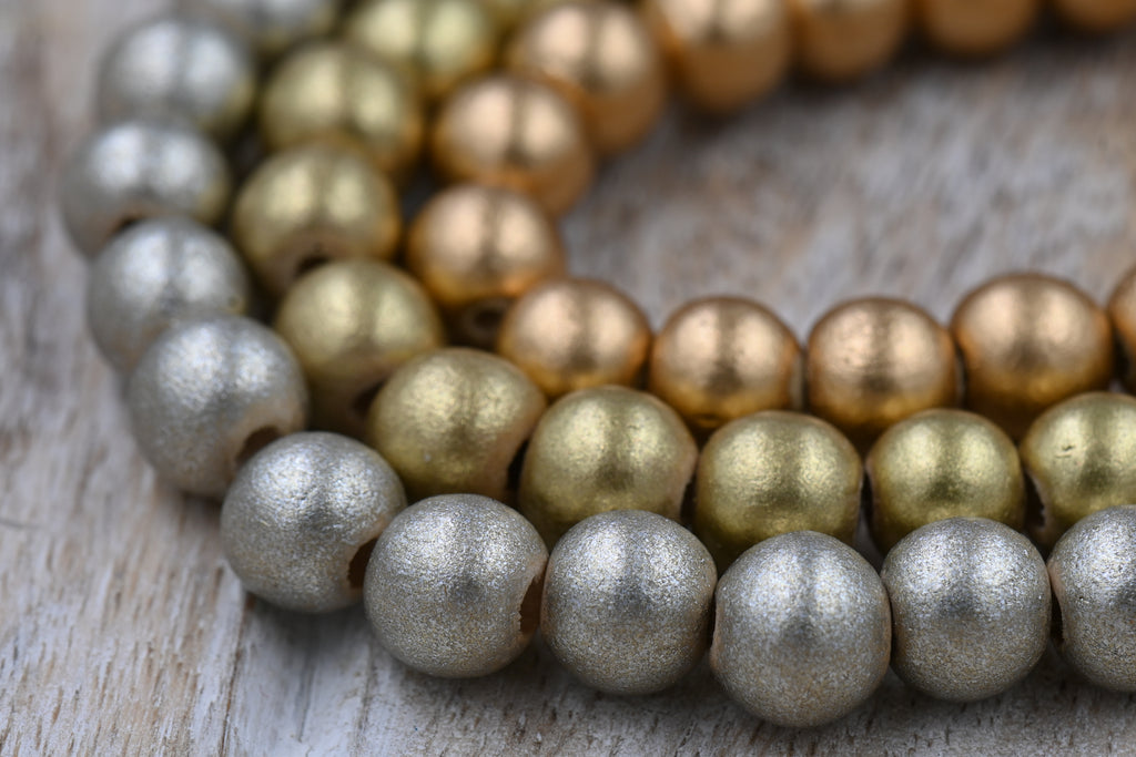 Golden Trio Wood Bead Kit – 8mm Waxed Finish, 3 Metallic Shades