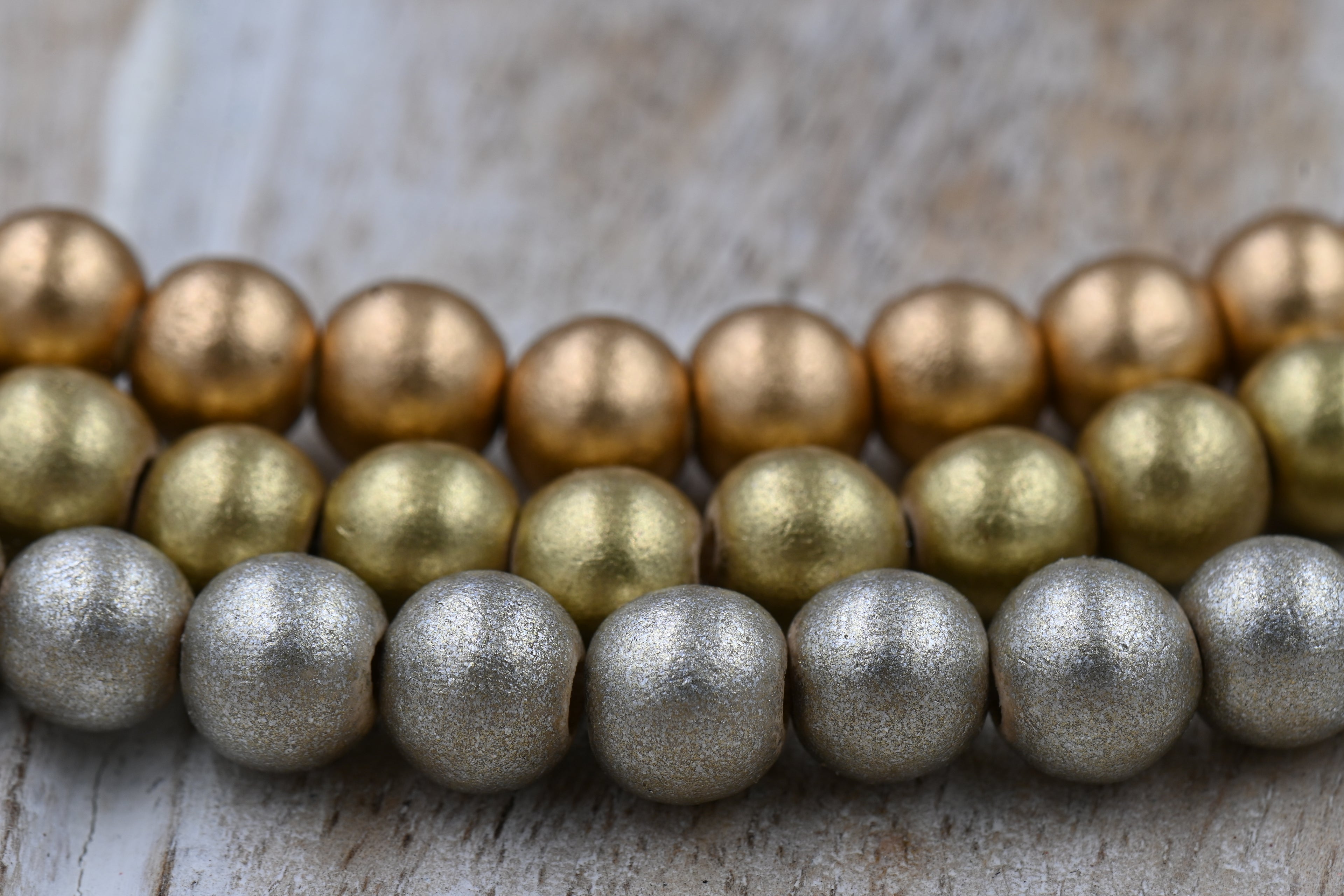 Golden Trio Wood Bead Kit – 8mm Waxed Finish, 3 Metallic Shades