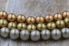 Golden Trio Wood Bead Kit – 8mm Waxed Finish, 3 Metallic Shades