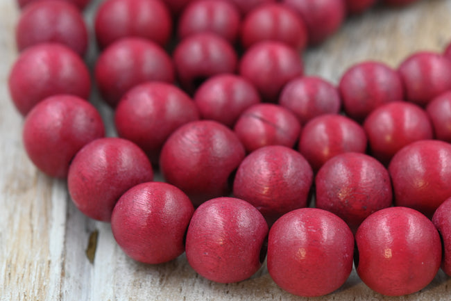 Winterberry Frost — Cranberry Red Waxed Wood Beads 6mm 8mm 10mm Main Image