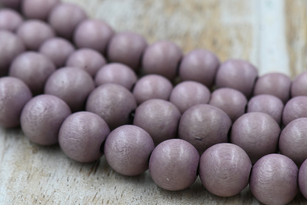 Winter Heather — Mauve-Brown Waxed Wood Beads 6mm 8mm 10mm 12mm, 8x5mm Rondelle Light Purple Brown Wood Beads -TWO 16 inch strand