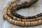 Coconut Shell Heishi Beads — 22″ Strand of Polished Brown Heishi (4×5mm) in Natural Beige, Tiger Brown, or Dark Brown