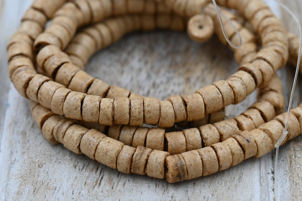 Coconut Shell Heishi Beads — 22″ Strand of Polished Brown Heishi (4×5mm) in Natural Beige, Tiger Brown, or Dark Brown
