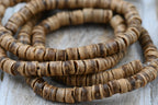 Coconut Shell Heishi Beads — 22″ Strand of Polished Brown Heishi (4×5mm) in Natural Beige, Tiger Brown, or Dark Brown