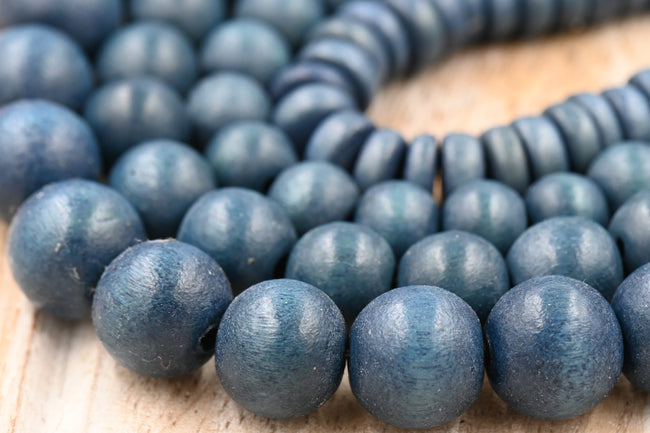 Forrest Dark Gray Blue — Artisan Wood Beads in Forest-Toned Blue Grey 6mm-12mm Main Image