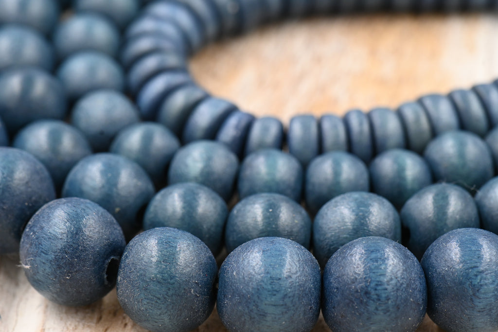 Forrest Dark Gray Blue — Artisan Wood Beads in Forest-Toned Blue Grey 6mm-12mm