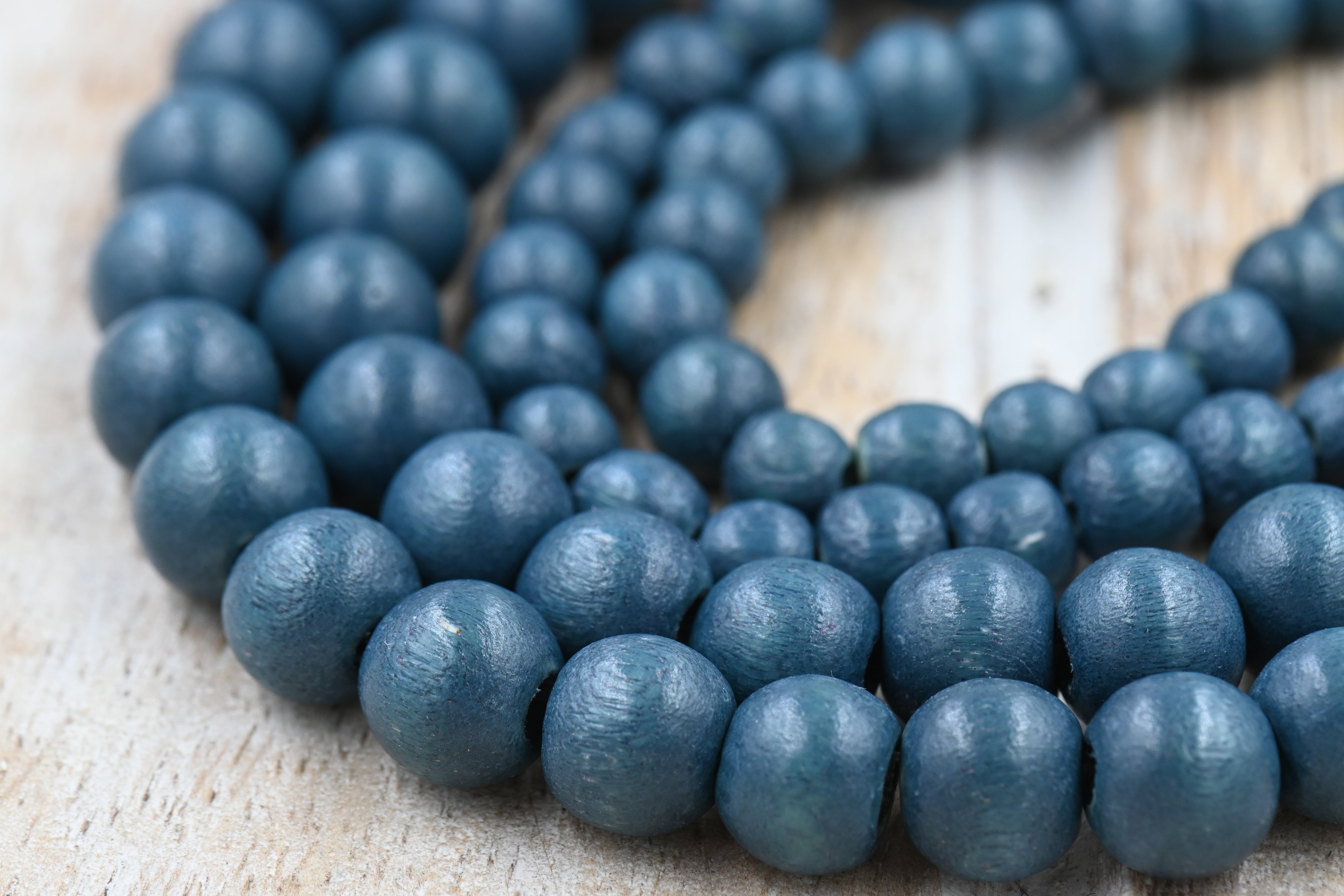 Pinewood Shadow — Dyed Waxed Wood Beads in Forest Slate (Round, One or Two Strands)