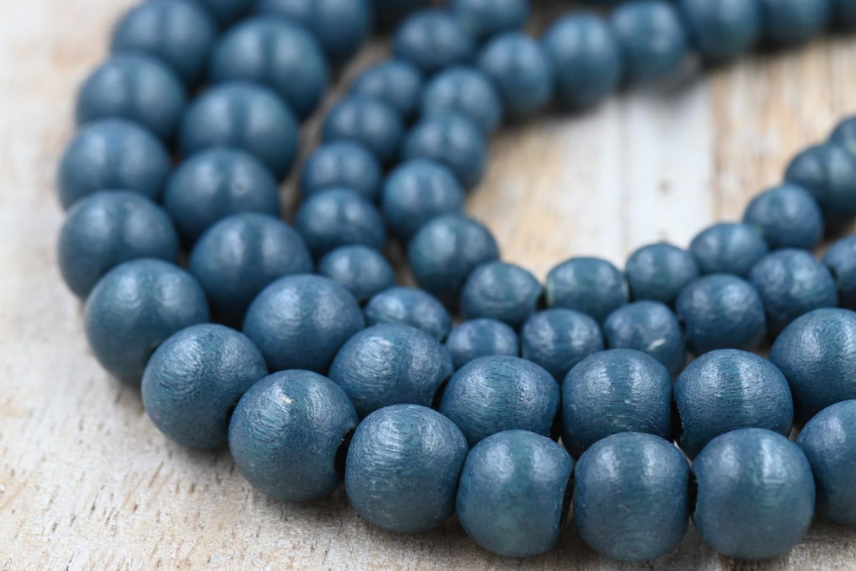 Pinewood Shadow — Dyed Waxed Wood Beads in Forest Slate (Round, One or Two Strands)