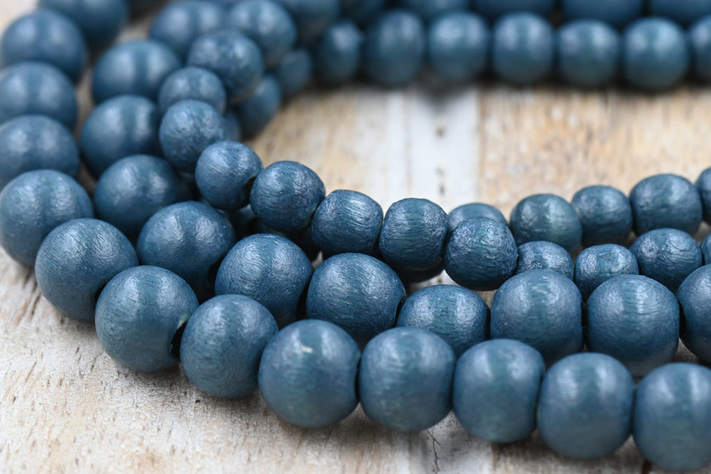 Pinewood Shadow — Dyed Waxed Wood Beads in Forest Blue Green Slate (Round, One or Two Strands)