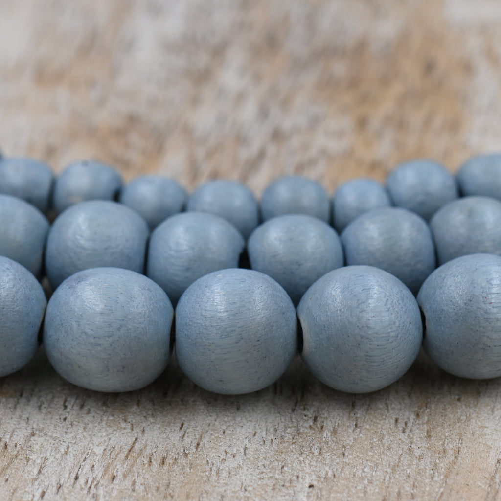 Winter Dusk Blue — Dyed Waxed Wood Beads in Soft Frosted Blue