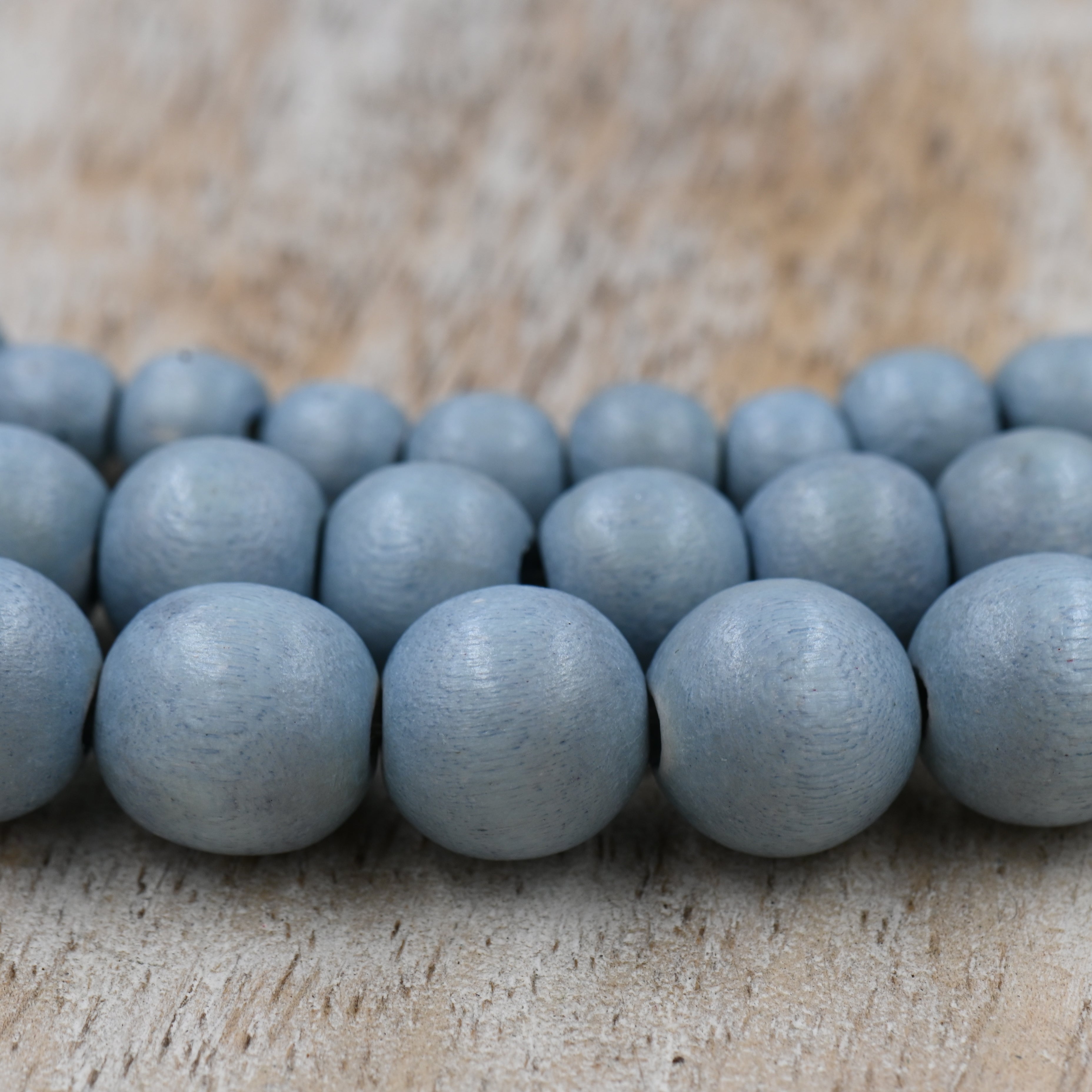 Winter Dusk Blue — Dyed Waxed Wood Beads in Soft Frosted Blue