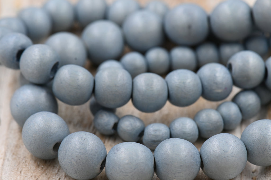 Winter Dusk Blue — Dyed Waxed Wood Beads in Soft Frosted Blue
