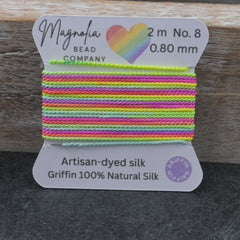 Neon Rainbow Griffin Silk Cord – Hand-Dyed Thread for Knotting, Jewelry Making, Pendant Stringing