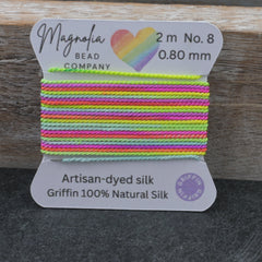 Neon Rainbow Griffin Silk Cord – Hand-Dyed Thread for Knotting, Jewelry Making, Pendant Stringing