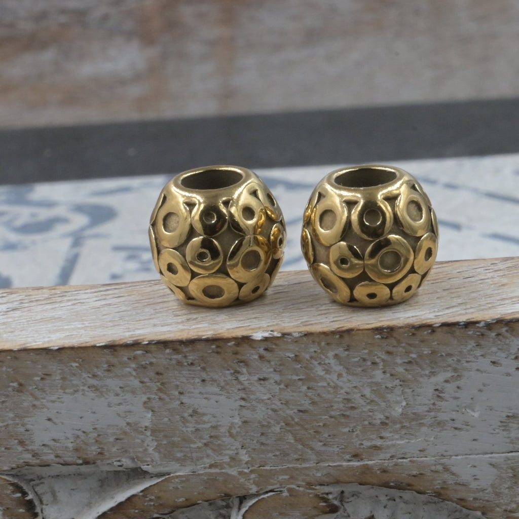 Gold Circle Pattern Stainless Steel Large Hole Beads. 1pc