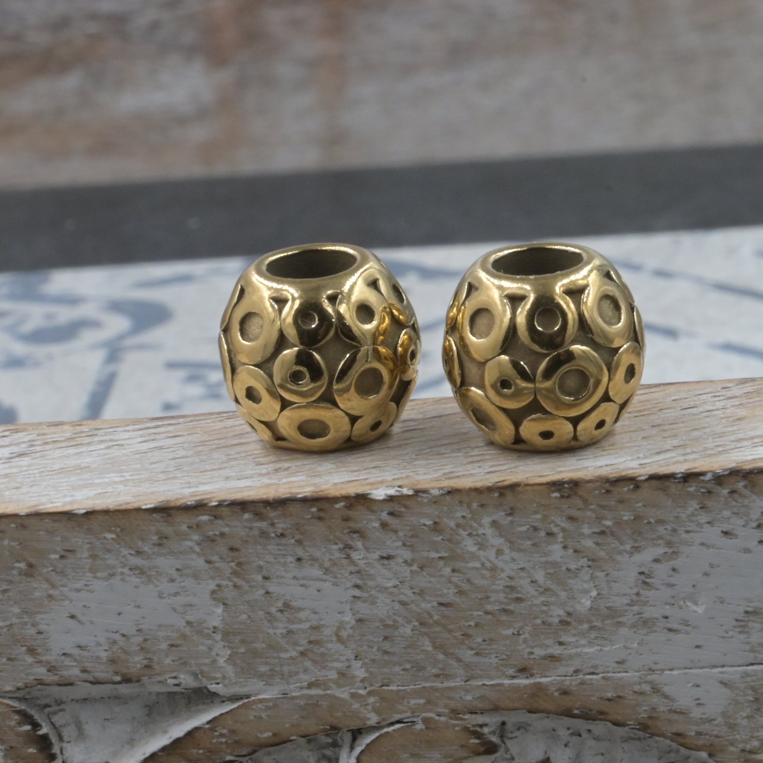 Gold Circle Pattern Stainless Steel Large Hole Beads. 1pc