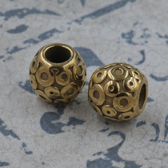 2pc Gold Circle Pattern Stainless Steel Large Hole Beads.