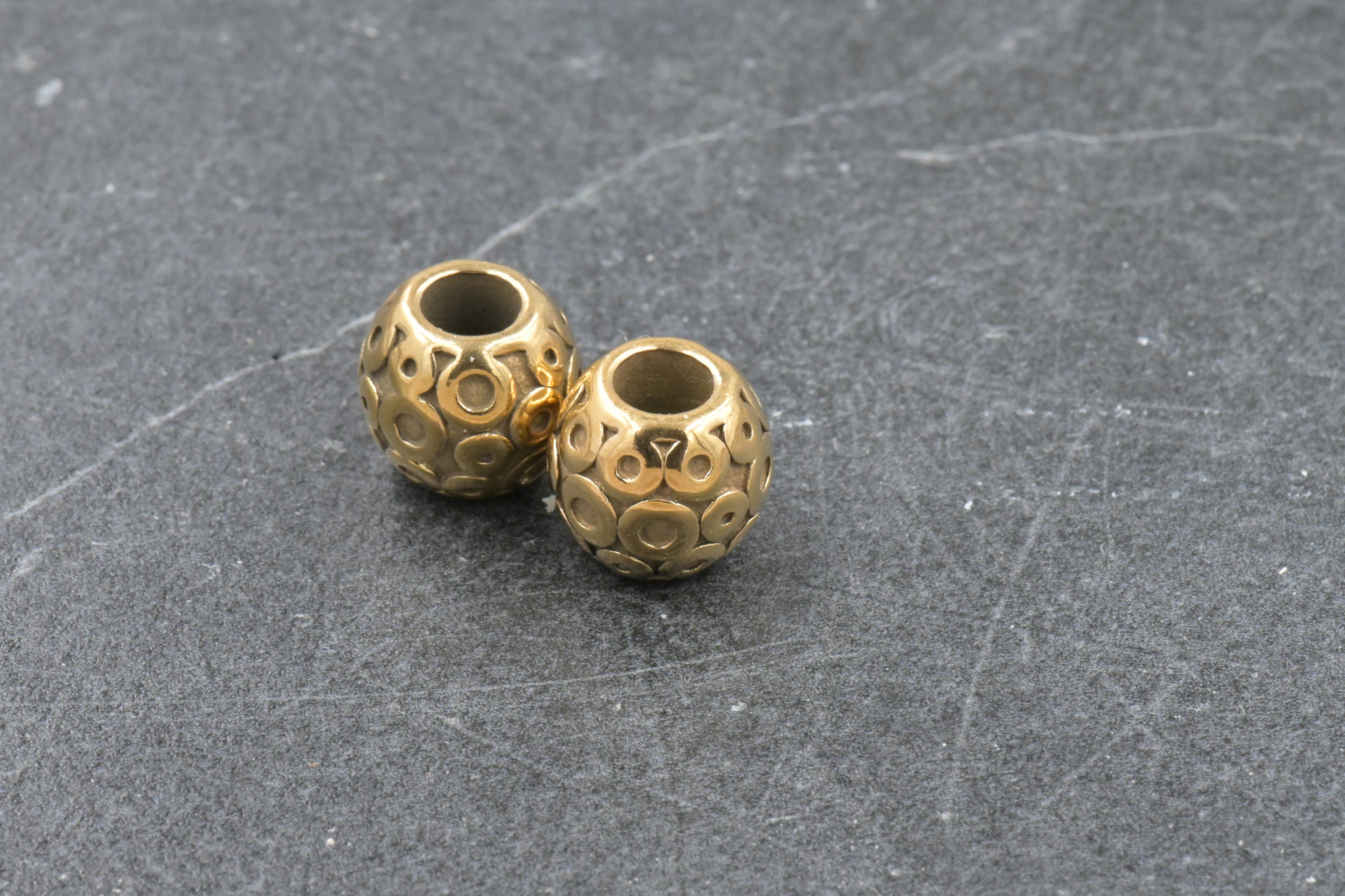 Gold Circle Pattern Stainless Steel Large Hole Beads. 1pc