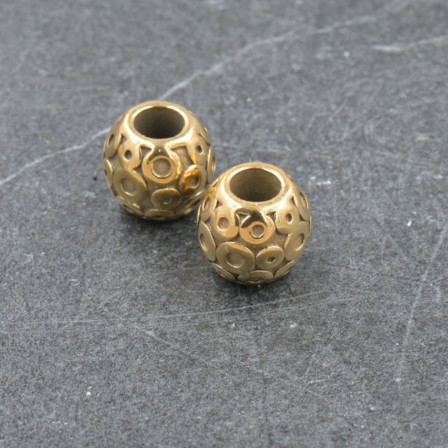 Gold Circle Pattern Stainless Steel Large Hole Beads. 1pc Hover Image