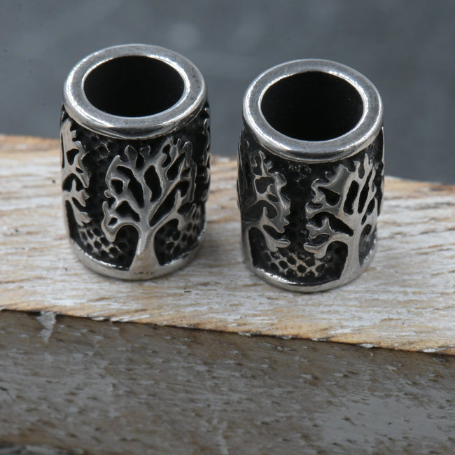 304 Stainless Steel European Tube Beads, Tree, Large Hole Beads, Antique Silver, 12x9mm Hover Image