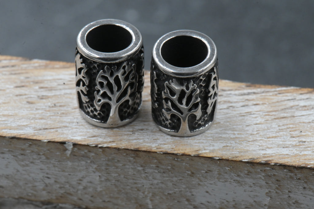 304 Stainless Steel European Tube Beads, Tree, Large Hole Beads, Antique Silver, 12x9mm