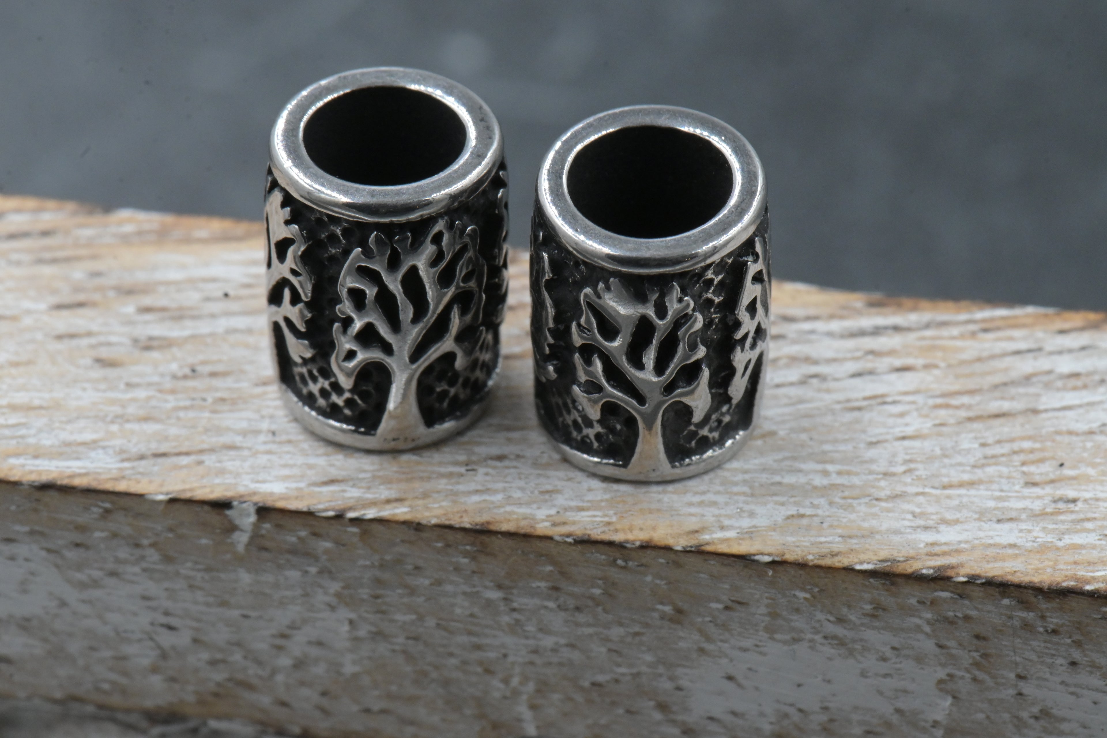 304 Stainless Steel European Tube Beads, Tree, Large Hole Beads, Antique Silver, 12x9mm