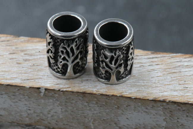 304 Stainless Steel European Tube Beads, Tree, Large Hole Beads, Antique Silver, 12x9mm Main Image