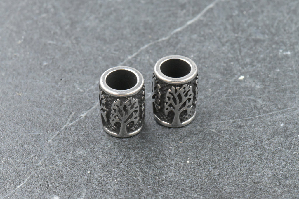 304 Stainless Steel European Tube Beads, Tree, Large Hole Beads, Antique Silver, 12x9mm